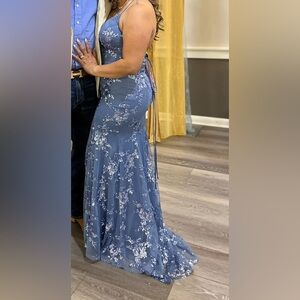 Dusty blue formal dress long